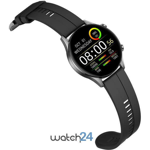 SmartWatch FutureGoFlex cu Bluetooth 5.0, 1.32 inch HiRes Display (360*360), Rezistenta la apa IP68, BPM, SPO2, Baterie 10-12 zile, Moduri sport, Vreme, Monitorizare somn, Negru
