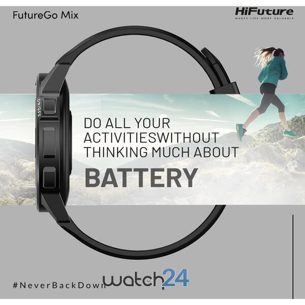 SmartWatch FutureGoMix cu Bluetooth 5.0, 1.32 inch FullHd Display (360*360), Rezistenta la apa IP68, BPM, MMHG, SPO2, Baterie 10-12 zile, Moduri sport, Vreme, Monitorizare somn, Negru