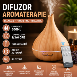 Difuzor de ulei esential, Aromaterapie, Umidificator de aer, Rezervor 500ML, Telecomanda si lumina veghe ajustabila STH-51