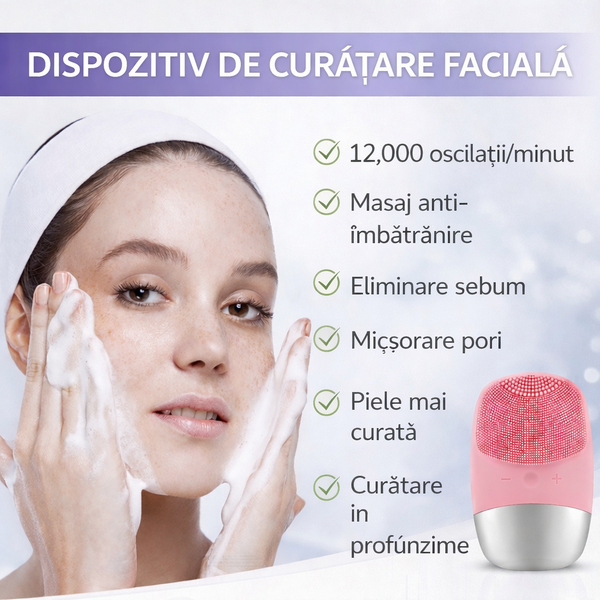 Dispozitiv de curatare faciala portabil, 12000 oscilatii/minut, viteza ajustabila, acumulator 400mAh, tehnologie cu ioni negativi STH-55