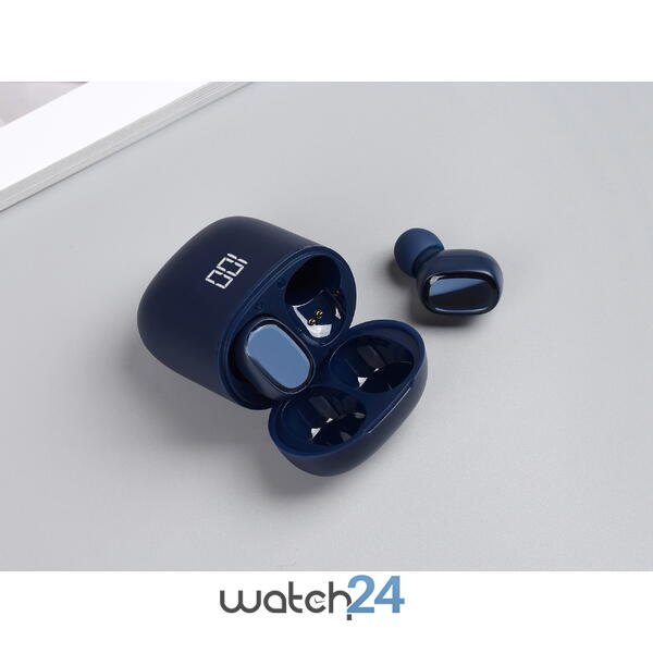Casti Bluetooth 5.3 HiFuture Olymbuds2, Display Led, Autonomie 30H, Microfon, raspundere si respingere apel, Accesare vocala Siri sau Google Assistance, HD Voice, Control media, Touch pe casca, Albastru