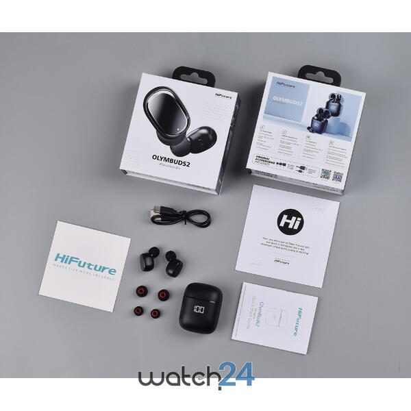 Casti Bluetooth 5.3 HiFuture Olymbuds2, Display Led, Autonomie 30H, Microfon, raspundere si respingere apel, Accesare vocala Siri sau Google Assistance, HD Voice, Control media, Touch pe casca, Negru