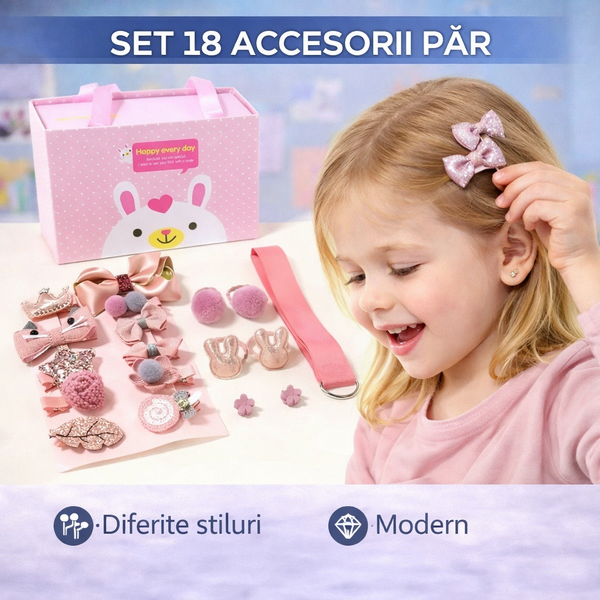Set 18 accesorii de par pentru fetite, clame