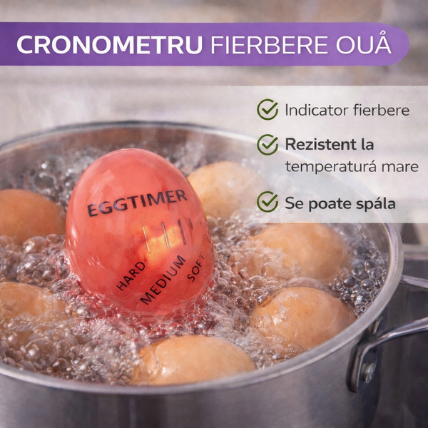 Cronometru pentru oua, EGGTIMER, cu indicator al duritatii de gatire, indicator fierbere ou, rezistent la temperatura