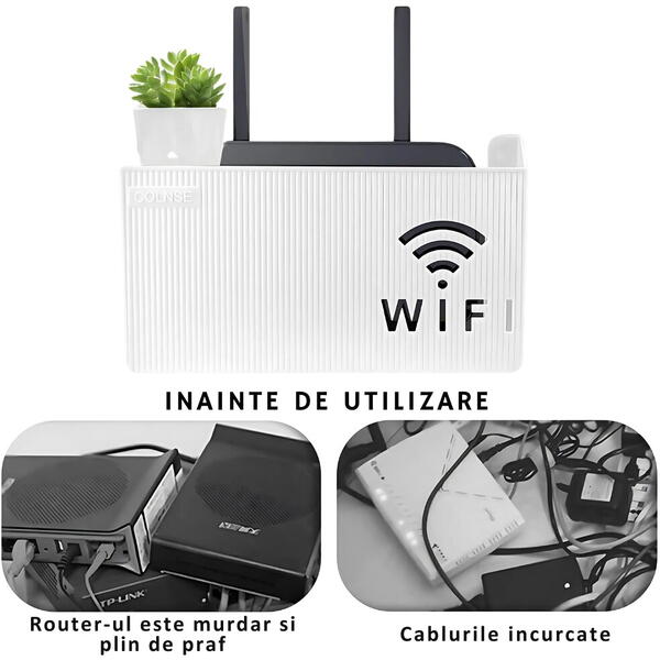 Raft Suport Router Wireless 245x140x60 mm, pentru mascare fire si echipament WI-FI, posibilitate montare pe perete
