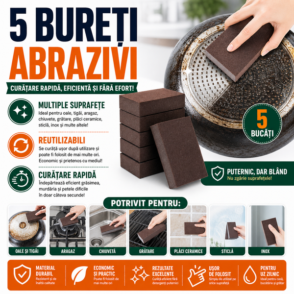 Bureti Abrazivi pentru Indepartarea Grasimii Arse, Set 5 Buc