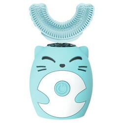 Periuta de dinti electrica pentru copii, 1-7 ani, in forma de U, din silicon, periaj si curatare gingii 360, incarcare USB, Albastru