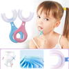 Periuta de dinti pentru copii, 2-7 ani, in forma de U, din silicon, periaj si curatare gingii 360, Inimioara, Roz