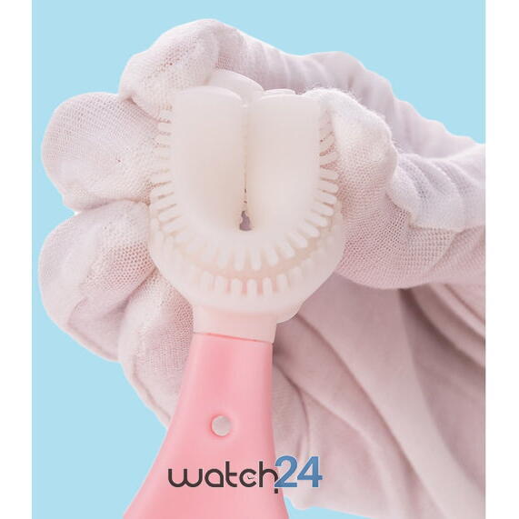 SMARTECH Periuta de dinti pentru copii, 2-7 ani, in forma de U, din silicon, periaj si curatare gingii 360, Inimioara, Roz