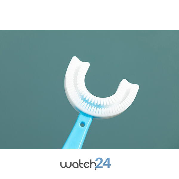 Periuta de dinti pentru copii, 2-7 ani, in forma de U, din silicon, periaj si curatare gingii 360, Bleu