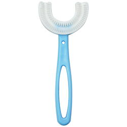 Periuta de dinti pentru copii, 2-7 ani, in forma de U, din silicon, periaj si curatare gingii 360, Bleu