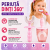 Periuta de dinti pentru copii, 6-12 ani, cu capac protectie, in forma de U, din silicon, periaj si curatare gingii 360, Roz