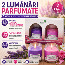 AROMALAND Set 2 lumanari parfumate, Lavanda&Floare de livada, 20h