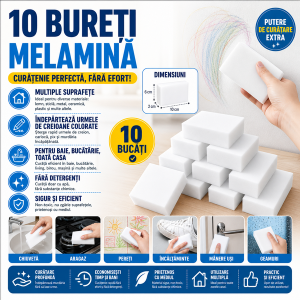 Bureti magici melamina - Set 10 bucati, 2x6x10cm, Alb