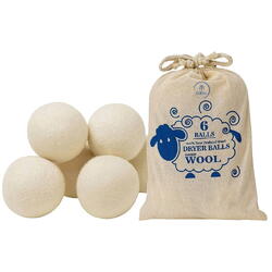 Set 6 Bile din Lana 100% pentru Uscator - Natural, Reutilizabil, Reduc Cutele de Imbracaminte, Economiseste Timpul de Uscare, Alternativa la Bilele de Plastic si Balsamul Lichid, Saculet Depozitare, Anti-electrizare, 6 cm, Alb