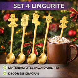 Set 4 lingurite, tematica de Craciun, Auriu