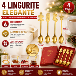 Set 4 lingurite, tematica de Craciun, Auriu