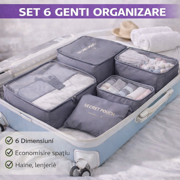 Set 6 genti pentru organizare si depozitare valiza, Gri