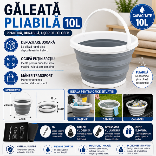 Galeata pliabila, cu maner, Marime L - 10 Litri