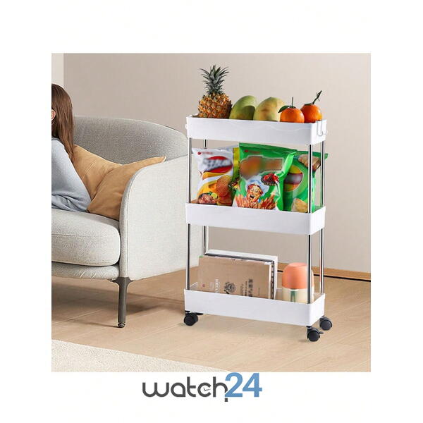 Suport depozitare cu 3 etajere si roti pentru baie sau bucatarie