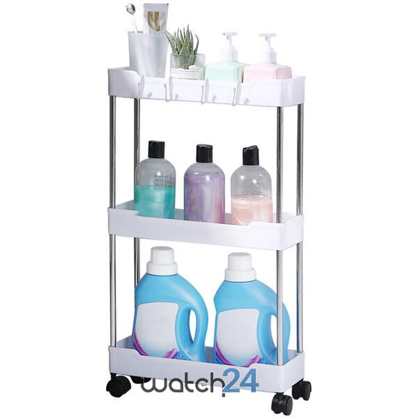 Suport depozitare cu 3 etajere si roti pentru baie sau bucatarie