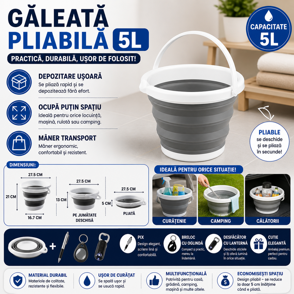 SMARTECH Galeata pliabila, cu maner, Marime M - 5 Litri