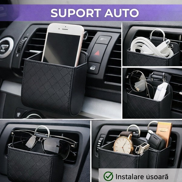 Suport auto universal, montare grila ventilatie, Negru