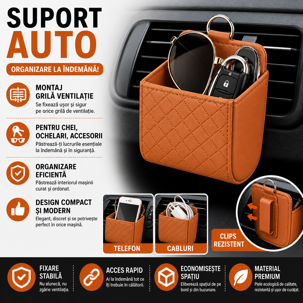 SMARTECH Suport auto universal, montare grila ventilatie, Maro