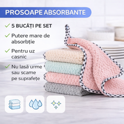 Set 5 bucati prosoape absorbante, laveta microfibra, 25x25cm, Multicolor