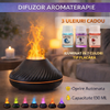 Difuzor de ulei esential tip flacara, aromaterapie, umidificator de aer, rezervor 130ML,cu lumina veghe ajustabila + 3 Uleiuri Cadou