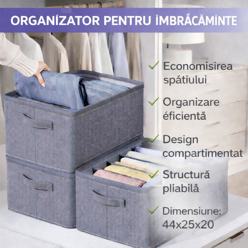 SMARTECH Organizator imbracaminte cu 9 compartimente pentru blugi, pulovere, camasi, 44x25x20 Gri