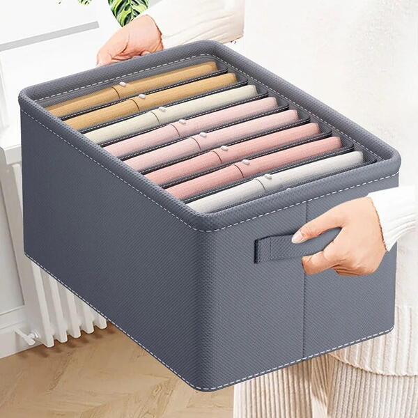 Organizator imbracaminte cu 9 compartimente pentru blugi, pulovere, camasi, 44x25x20 Gri