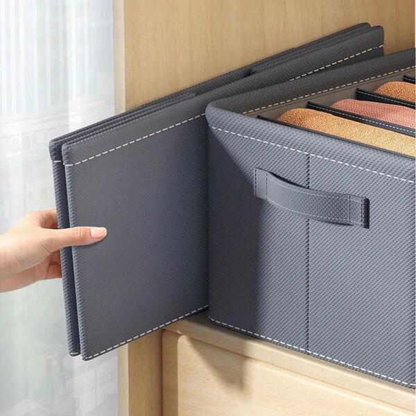 Organizator imbracaminte cu 9 compartimente pentru blugi, pulovere, camasi, 44x25x20 Gri