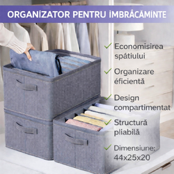 Organizator imbracaminte cu 9 compartimente pentru blugi, pulovere, camasi, 44x25x20 Gri