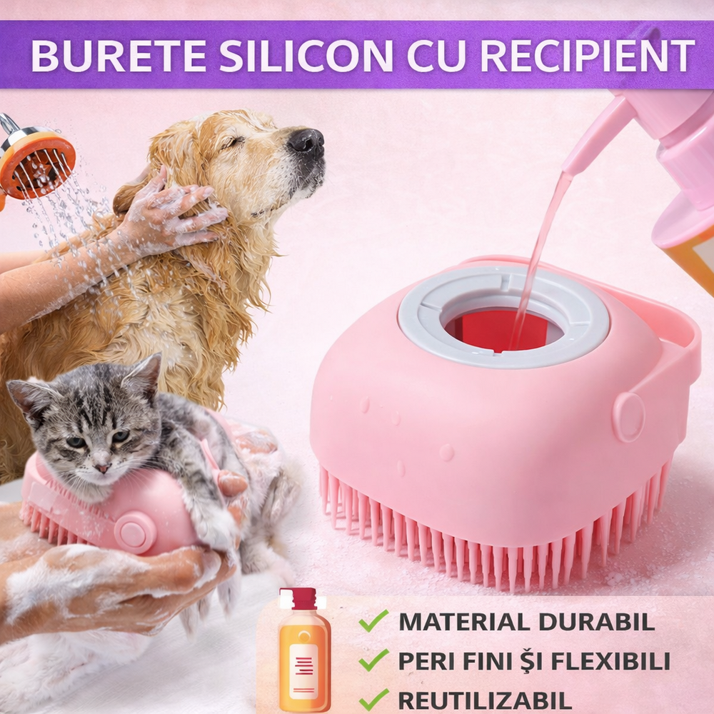 SMARTECH Burete de baie din silicon cu dozator, Mini Soft Brush, reutilizabilla, pentru adulti, copii, animale de companie, Roz