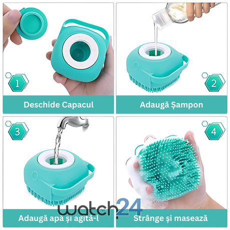 Burete de baie din silicon cu dozator, Mini Soft Brush, reutilizabilla, pentru adulti, copii, animale de companie, Turcoaz