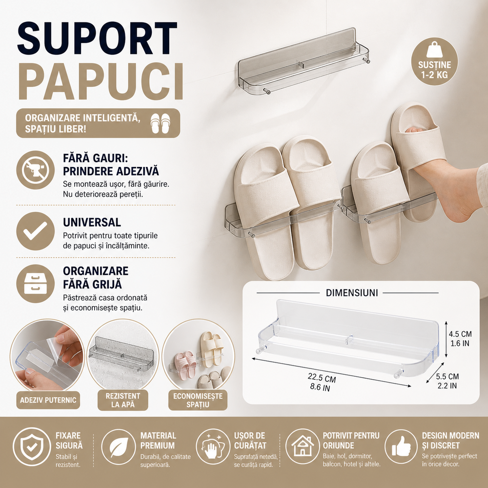 SMARTECH Suport pentru papuci, prindere cu sistem dublu adeziv inclus, Transparent