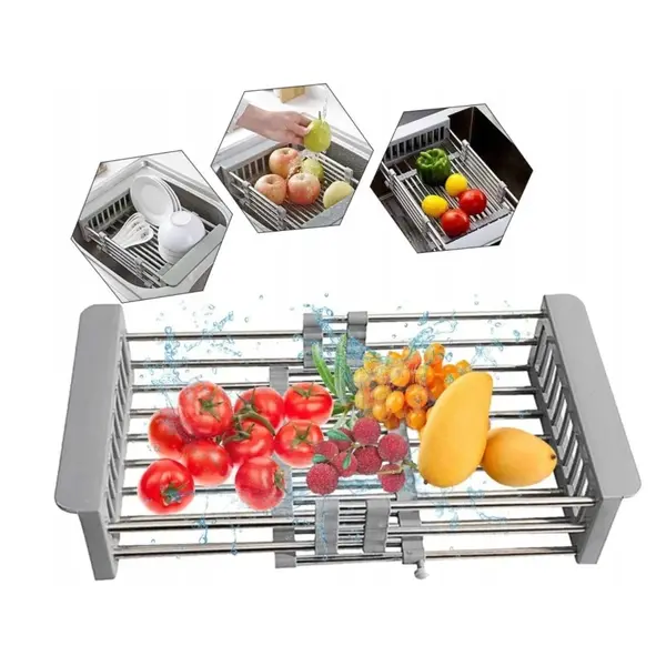 Scurgator vase extensibil pentru chiuveta multifunctional, tip cos, telescopic, otel inoxidabil/PVC