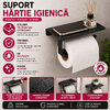 Suport hartie igienica cu raft depozitare telefon sau alte accesorii, Aluminiu, Negru