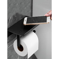 SMARTECH Suport hartie igienica cu raft depozitare telefon sau alte accesorii, Aluminiu, Negru