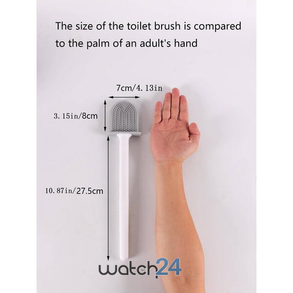 Perie de WC cu cap flexibil, cu suport, prindere pe perete cu sistem banda adeziva inclus