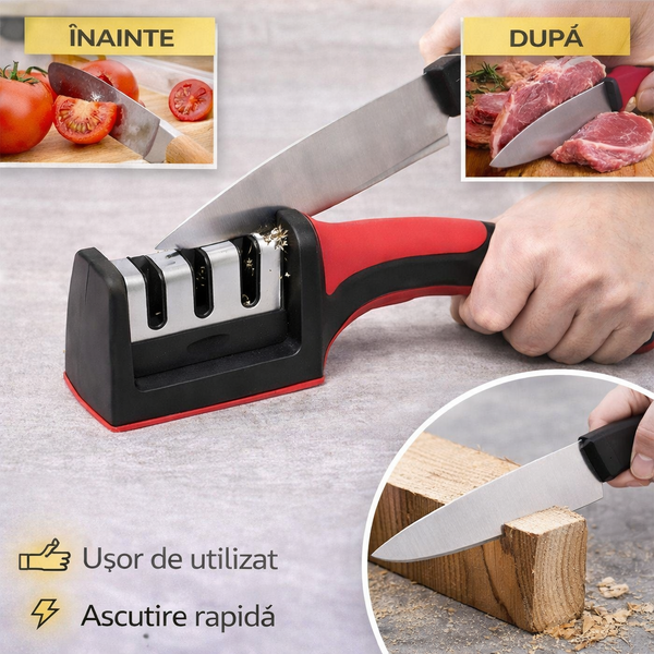 Dispozitiv ascutit cutite, 3 pozitii, 18x6cm