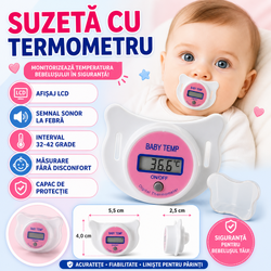 Suzeta cu termometru pentru bebelusi,  cu protectie, Roz