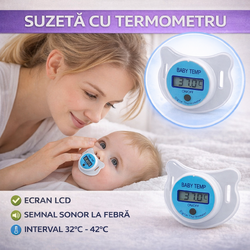 Suzeta cu termometru pentru bebelusi, cu protectie, Bleu