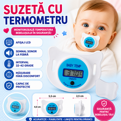 Suzeta cu termometru pentru bebelusi, cu protectie, Bleu