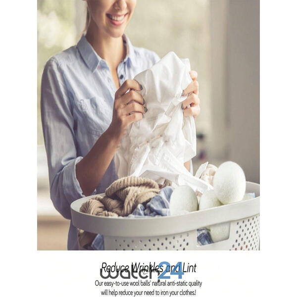 Set 6 Bile din Lana 100% pentru Uscator - Natural, Reutilizabil, Reduc Cutele de Imbracaminte, Economiseste Timpul de Uscare, Alternativa la Bilele de Plastic si Balsamul Lichid, Saculet Depozitare, Anti-electrizare, 5 cm, Alb