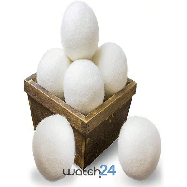 Set 6 Bile din Lana 100% pentru Uscator - Natural, Reutilizabil, Reduc Cutele de Imbracaminte, Economiseste Timpul de Uscare, Alternativa la Bilele de Plastic si Balsamul Lichid, Saculet Depozitare, Anti-electrizare, 5 cm, Alb