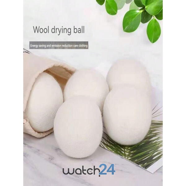 Set 6 Bile din Lana 100% pentru Uscator - Natural, Reutilizabil, Reduc Cutele de Imbracaminte, Economiseste Timpul de Uscare, Alternativa la Bilele de Plastic si Balsamul Lichid, Saculet Depozitare, Anti-electrizare, 5 cm, Alb