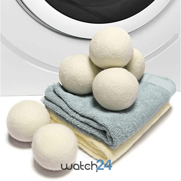 Set 6 Bile din Lana 100% pentru Uscator - Natural, Reutilizabil, Reduc Cutele de Imbracaminte, Economiseste Timpul de Uscare, Alternativa la Bilele de Plastic si Balsamul Lichid, Saculet Depozitare, Anti-electrizare, 5 cm, Alb