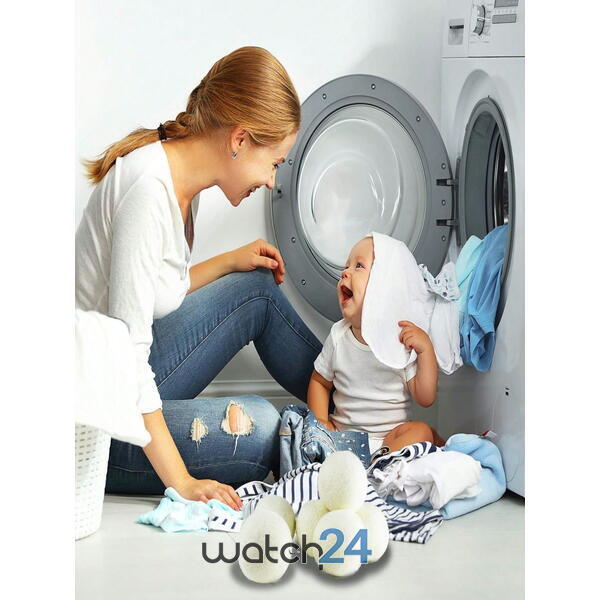 Set 6 Bile din Lana 100% pentru Uscator - Natural, Reutilizabil, Reduc Cutele de Imbracaminte, Economiseste Timpul de Uscare, Alternativa la Bilele de Plastic si Balsamul Lichid, Saculet Depozitare, Anti-electrizare, 5 cm, Alb